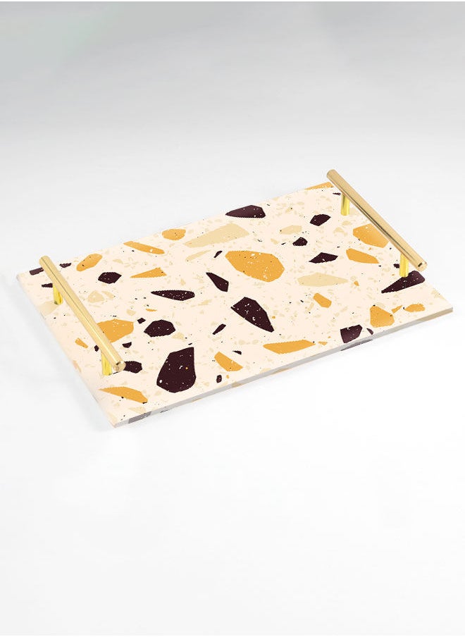LOWHA Decorative Acrylic Serving Tray with Gold Color Metal Handles Terrazzo 20x30cm  - Image 1