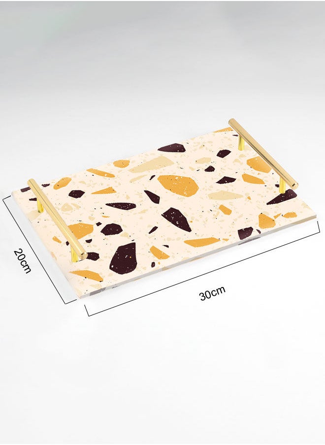 LOWHA Decorative Acrylic Serving Tray with Gold Color Metal Handles Terrazzo 20x30cm  - Image 2