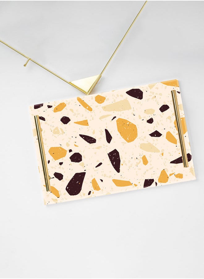 LOWHA Decorative Acrylic Serving Tray with Gold Color Metal Handles Terrazzo 20x30cm  - Image 3