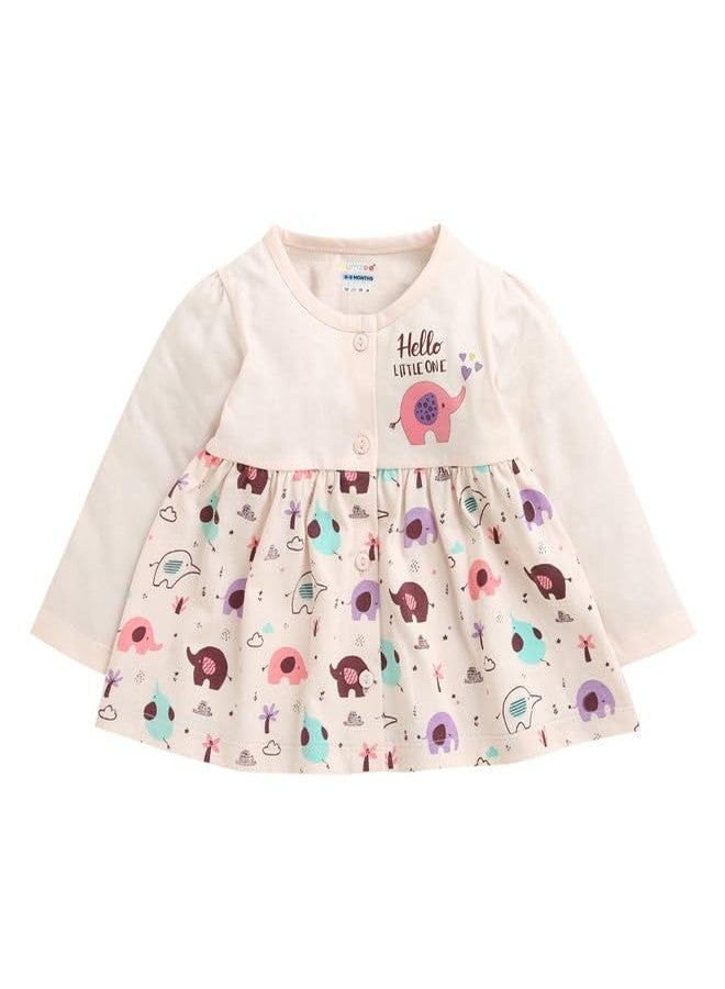 BUMZEE Baby Girls Cotton Knee Length Fit & Flare Dress Peach - 0-3 Months (Peb10675B-pch) - Image 1