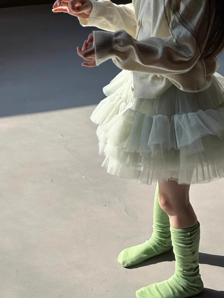 Girls Spring suit 2025 New Stylike Knitted Cardigan Childrens Mesh Skirt Ins Two-piece Set Skirt