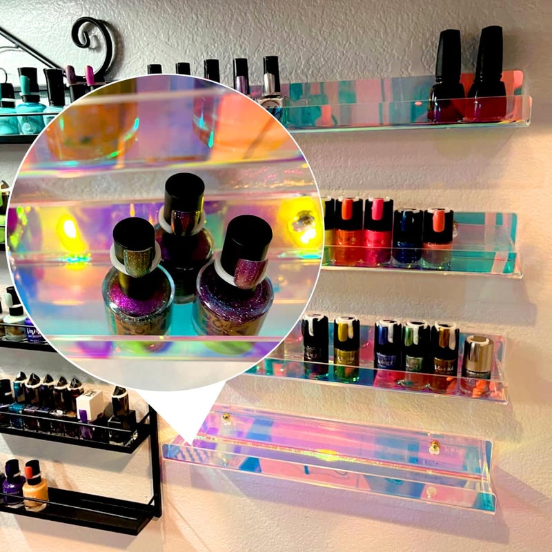 RORKIM 4 Pack 15 Inch Iridescent Acrylic Shelves, Clear Rainbow Floating Shelves for Wall, Modern Sunglasses Essential Oil Picture Ledge Display Toy Storage Wall Shelf - Image 2