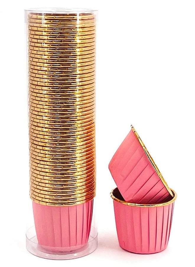Deera Pink Outer and Gold Color Inner Finish Expandable Muffin Cup Cake Paper Mould Medium - Pack of 200 - Image 1