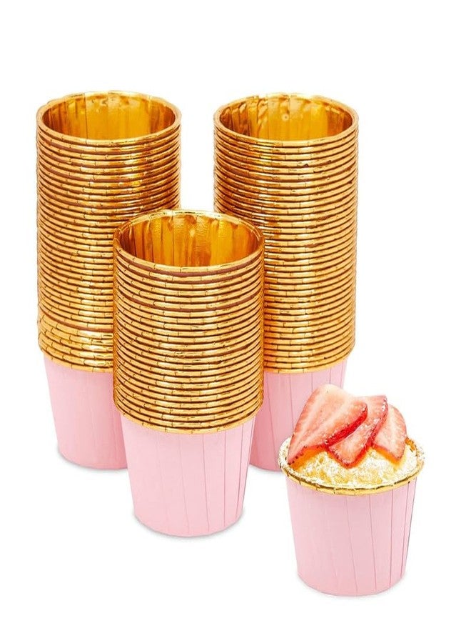 Deera Pink Outer and Gold Color Inner Finish Expandable Muffin Cup Cake Paper Mould Medium - Pack of 200 - Image 3