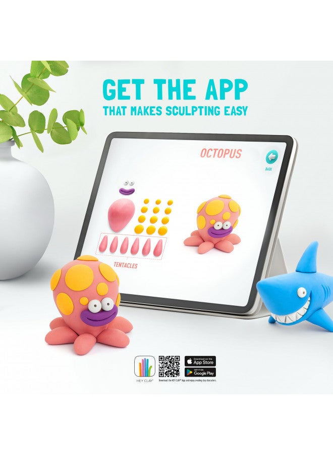 HEY CLAY Ocean: Shark, Octopus, Stingray Set - Air Dry Clay Kit 6 cans with Fun Interactive Instructions App Gift for Kids Age 3+ - Image 3
