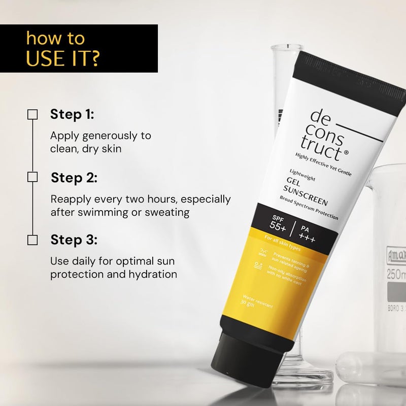 Deconstruct جل واقي الشمس ديسكونستراكت SPF 50 + و PA+++ | واقي شمس قائم على الجل للبشرة الدهنية، المختلطة، العادية | واقي شمس واسع الطيف، بدون أثر أبيض، خفيف الوزن، غير دهني - 30 جرام - Image 2