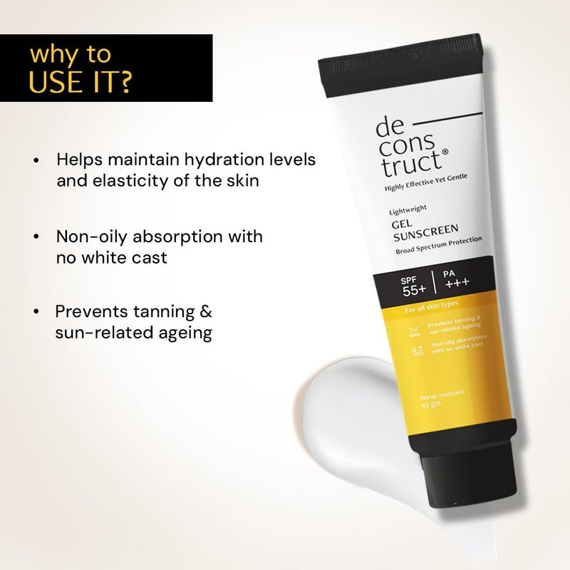 Deconstruct جل واقي الشمس ديسكونستراكت SPF 50 + و PA+++ | واقي شمس قائم على الجل للبشرة الدهنية، المختلطة، العادية | واقي شمس واسع الطيف، بدون أثر أبيض، خفيف الوزن، غير دهني - 30 جرام - Image 3