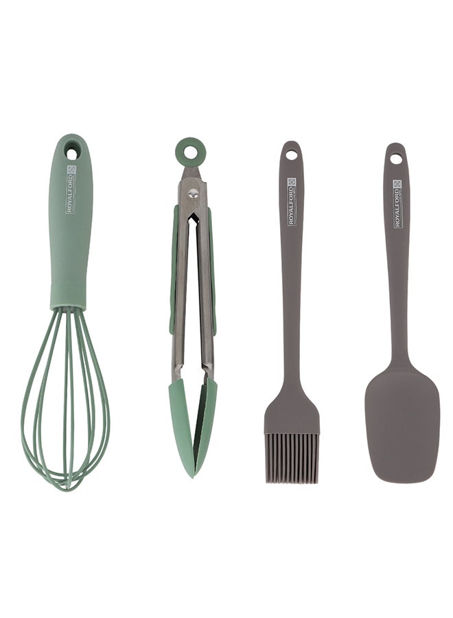 Royalford Pack of Four Kitchen Tools Set RF12318 Silicone Tools, Includes a Spatula, an Oil brush, an Egg whisk and an Food Tong Perfect for Cooking, Baking Cakes, Cookies, Pies - Image 1