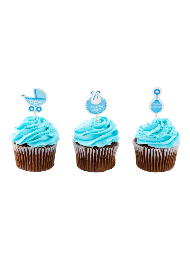 Restaurantware Top Cake Baby Shower Cupcake Toppers, 24 Assorted Baby Cake Toppers - Includes Stroller, Bib. And Rattle, Dessert Decorations, Blue Paper Gender Reveal Cupcake Toppers - Image 2