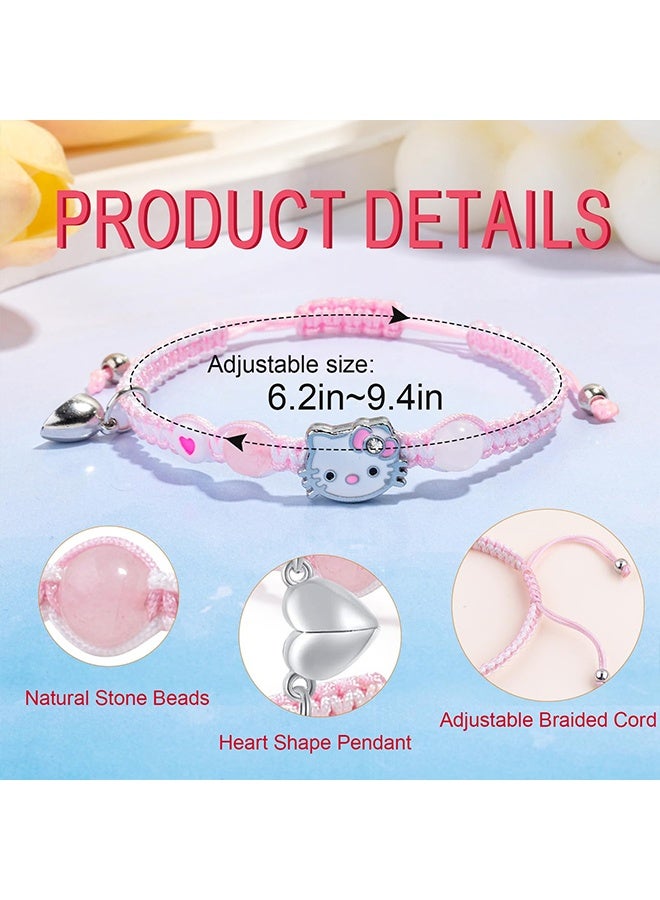 جي دي قطعتان من أساور الصداقة بتصميم قطة، مناسبة للرجال والنساء، أساور مطاطية مزينة بخرز كرتوني لطيف، أساور صداقة مزينة بقلادة مستوحاة من الرسوم المتحركة، هدية مثالية للفتيات المراهقات والأطفال. - Image 2