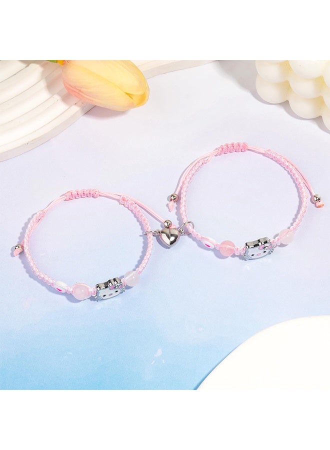 جي دي قطعتان من أساور الصداقة بتصميم قطة، مناسبة للرجال والنساء، أساور مطاطية مزينة بخرز كرتوني لطيف، أساور صداقة مزينة بقلادة مستوحاة من الرسوم المتحركة، هدية مثالية للفتيات المراهقات والأطفال. - Image 4