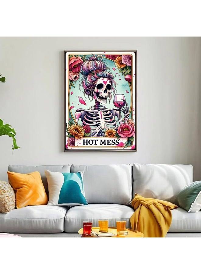 ckdiluy 5D Diamond Art Painting Kit, Hot Mess Floral Skull Design, Full Drill Round Crystal Paint with Accessories, DIY Wall Home Decor, Adult Crafts Gift 12x16 Inch - Image 3