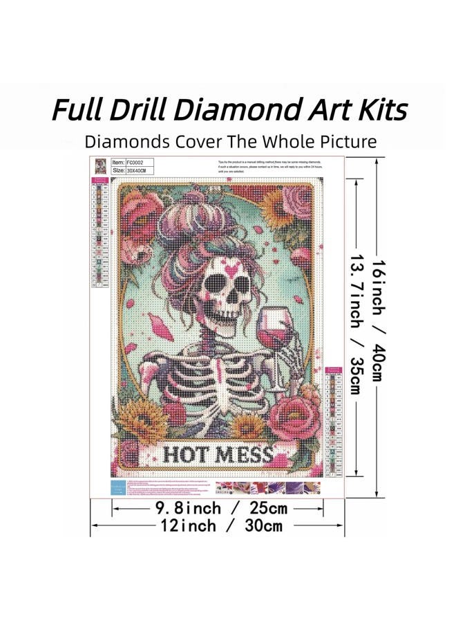 ckdiluy 5D Diamond Art Painting Kit, Hot Mess Floral Skull Design, Full Drill Round Crystal Paint with Accessories, DIY Wall Home Decor, Adult Crafts Gift 12x16 Inch - Image 2