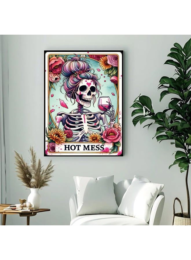 ckdiluy 5D Diamond Art Painting Kit, Hot Mess Floral Skull Design, Full Drill Round Crystal Paint with Accessories, DIY Wall Home Decor, Adult Crafts Gift 12x16 Inch - Image 4