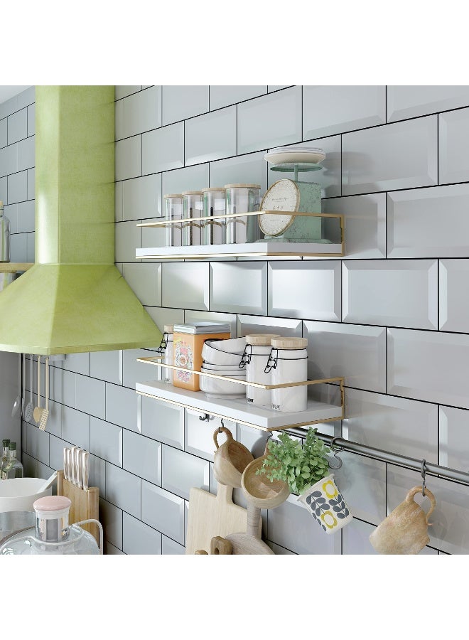 White Floating Shelves - Set of 2, Wall Mounted with Golden Towel Rack, 15.7 Inches - Image 4