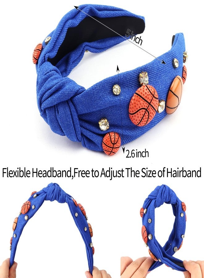هابدو طوق رأس هابدو باللون الأزرق الملكي، مرصع بأحجار الراين، بتصميم عقدة، وإكسسوارات شعر رياضية واسعة، هدية مثالية لعشاق كرة السلة. - Image 2