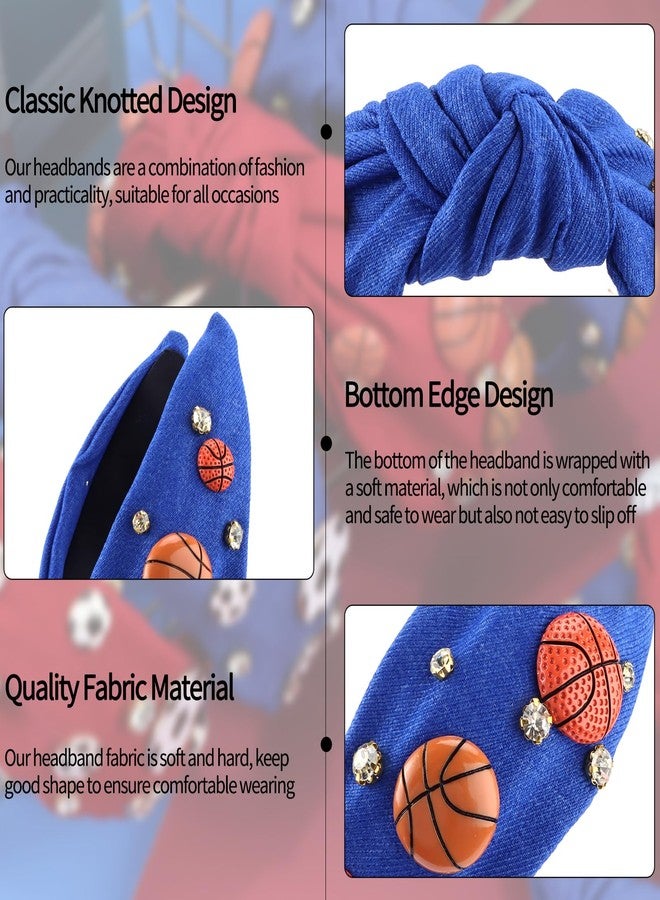 هابدو طوق رأس هابدو باللون الأزرق الملكي، مرصع بأحجار الراين، بتصميم عقدة، وإكسسوارات شعر رياضية واسعة، هدية مثالية لعشاق كرة السلة. - Image 5