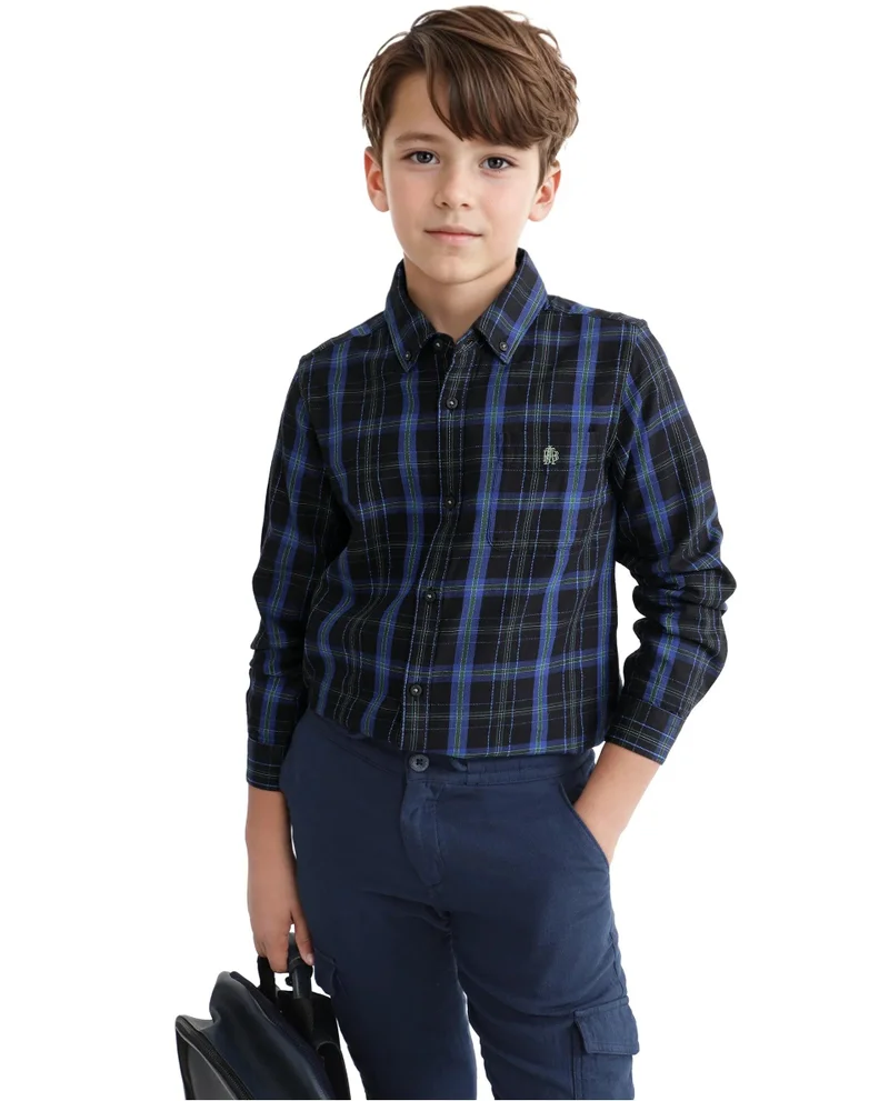 رير ونز Rare Ones Kids Lian Navy Cotton Full Sleeve Crew Neck HD Print Shirt