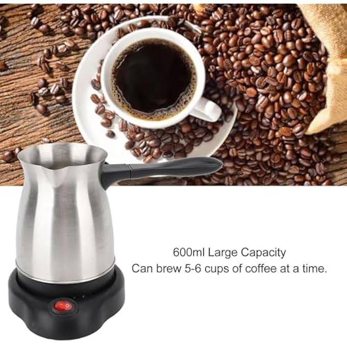 Labymos 600W Electric Turkish Coffee Maker With 600Ml Stainless Steel Pot Multifunctional For Espresso Tea  Milk Dual Protection Ergonomic AntiScald Handle - Image 3