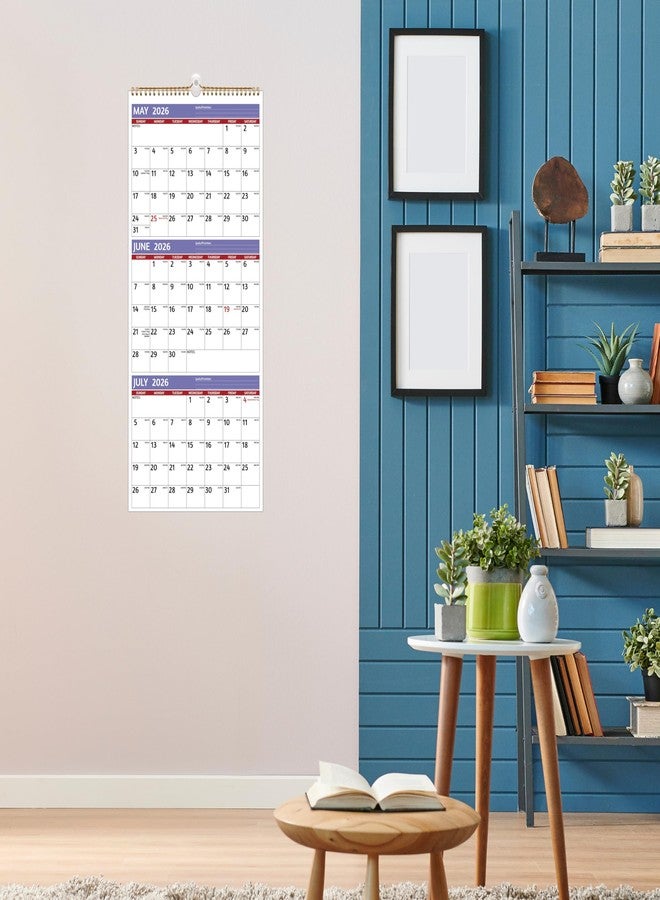 BowCuk 2026 Wall Calendar - 3 Month Calendar 2026 Vertical, Jan 2026 - Dec 2026, 3 Month Wall Calendar 2026, 11 x 26 In Open, 2026 Calendar with Large Print, Holidays, Thick Paper, Priorities ＆ Notes, Purple - Image 2