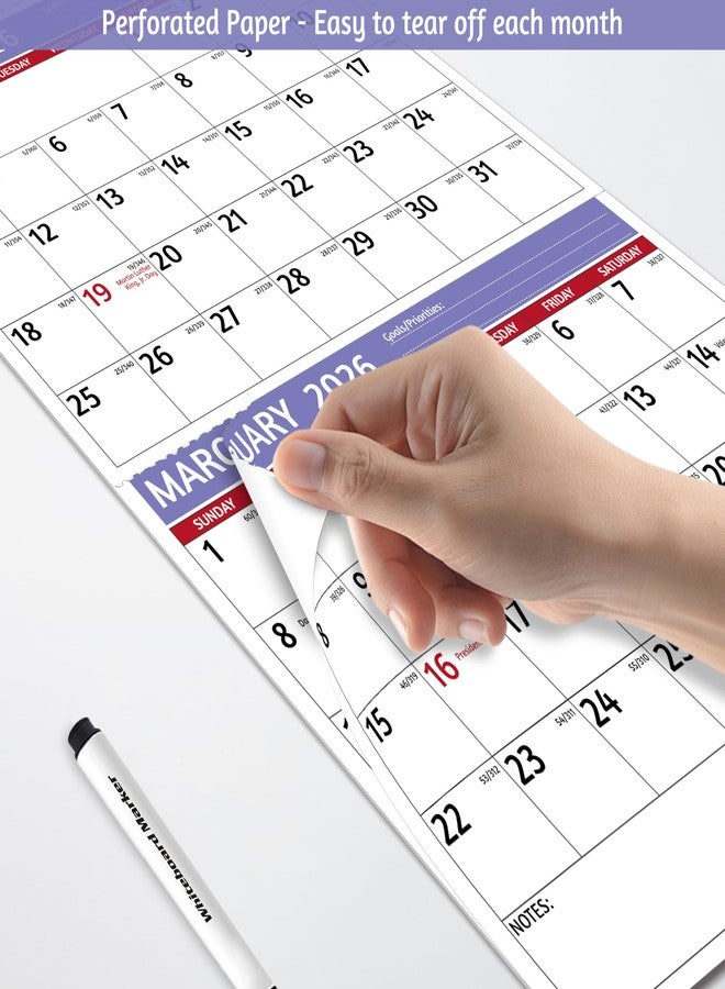 BowCuk 2026 Wall Calendar - 3 Month Calendar 2026 Vertical, Jan 2026 - Dec 2026, 3 Month Wall Calendar 2026, 11 x 26 In Open, 2026 Calendar with Large Print, Holidays, Thick Paper, Priorities ＆ Notes, Purple - Image 5