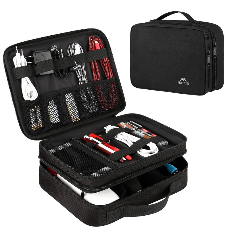 MATEIN Electronics Organizer Travel Case, Water Resistant Cable Organizer Bag for Travel Essentials, Gifts for Men, Storage Bag for Camera Accessories, Phone, Cord & Tablet, Black - Image 1
