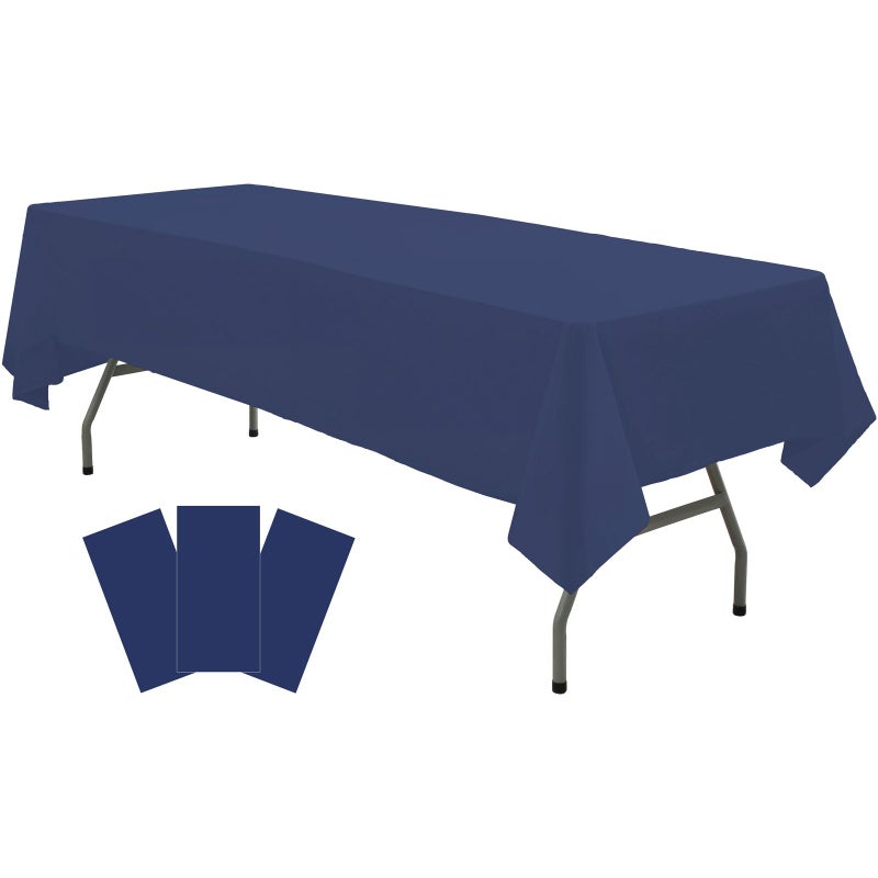 rebdng Plastic Navy Blue Tablecloths 3 Pack Disposable Table Covers 54"" x 108"" Deep Blue Table Cloths PEVA Party Tablecovers for Parties Picnic Birthday Wedding Banquet  Fits 6 to 8 Foot Rectangle Tables - Image 1