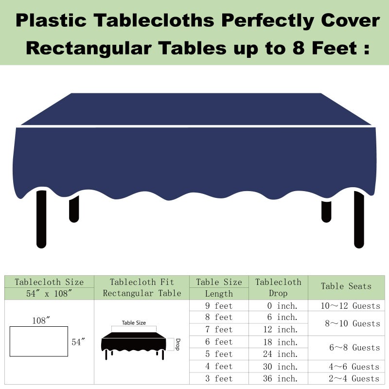 rebdng Plastic Navy Blue Tablecloths 3 Pack Disposable Table Covers 54"" x 108"" Deep Blue Table Cloths PEVA Party Tablecovers for Parties Picnic Birthday Wedding Banquet  Fits 6 to 8 Foot Rectangle Tables - Image 5