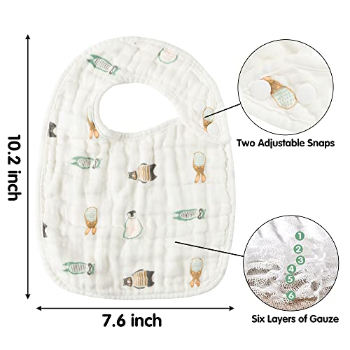 Zainpe 6Pcs Snap Muslin Cotton Bibs for Baby Bear Fox Deer Dog Bib Adjustable Machine Washable Burp Cloths with 6 Absorbent Soft Layers for Unisex Infant Newborn Toddler Drooling Feeding Teething - Image 2