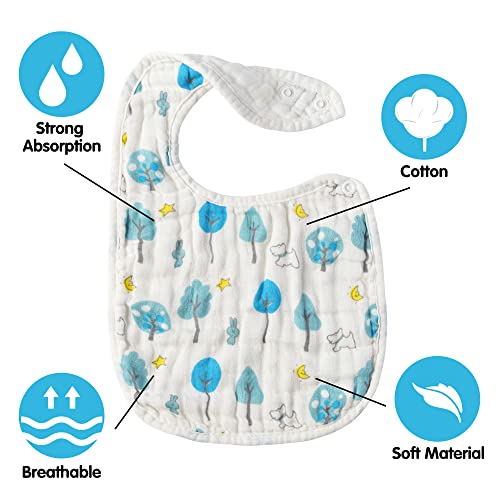 Zainpe 6Pcs Snap Muslin Cotton Bibs for Baby Bear Fox Deer Dog Bib Adjustable Machine Washable Burp Cloths with 6 Absorbent Soft Layers for Unisex Infant Newborn Toddler Drooling Feeding Teething - Image 3