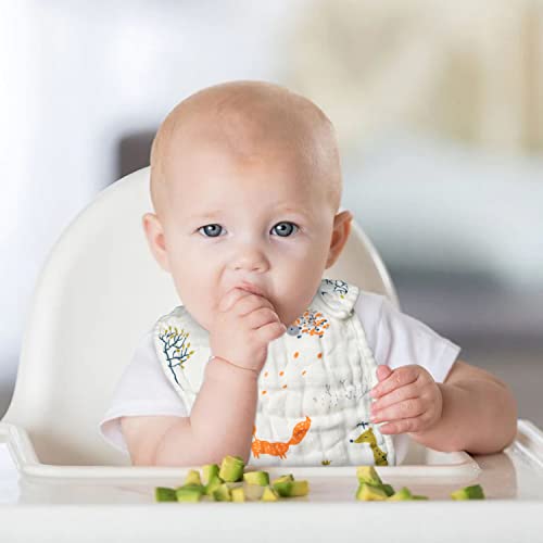 Zainpe 6Pcs Snap Muslin Cotton Bibs for Baby Bear Fox Deer Dog Bib Adjustable Machine Washable Burp Cloths with 6 Absorbent Soft Layers for Unisex Infant Newborn Toddler Drooling Feeding Teething - Image 5