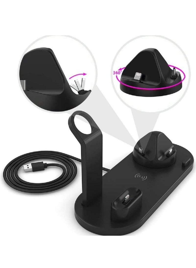 Generic - Wireless Charger,6 in 1 Wireless Fast Charging, Stand for Apple Watch Series 6/SE/5/4/3/2/1, Qi Wireless Charging Dock for iPhone 12/11/Pro/Max/XS/Max/XR/XS/X, For Air-pods Pro/3/2/1 Black - Image 1