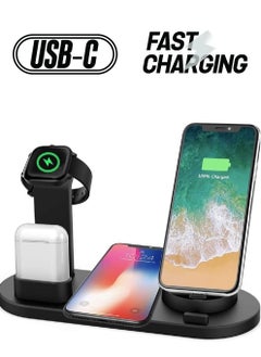 Wireless Charger,6 in 1 Wireless Fast Charging, Stand for Apple Watch Series 6/SE/5/4/3/2/1, Qi Wireless Charging Dock for iPhone 12/11/Pro/Max/XS/Max/XR/XS/X, For Air-pods Pro/3/2/1 Black