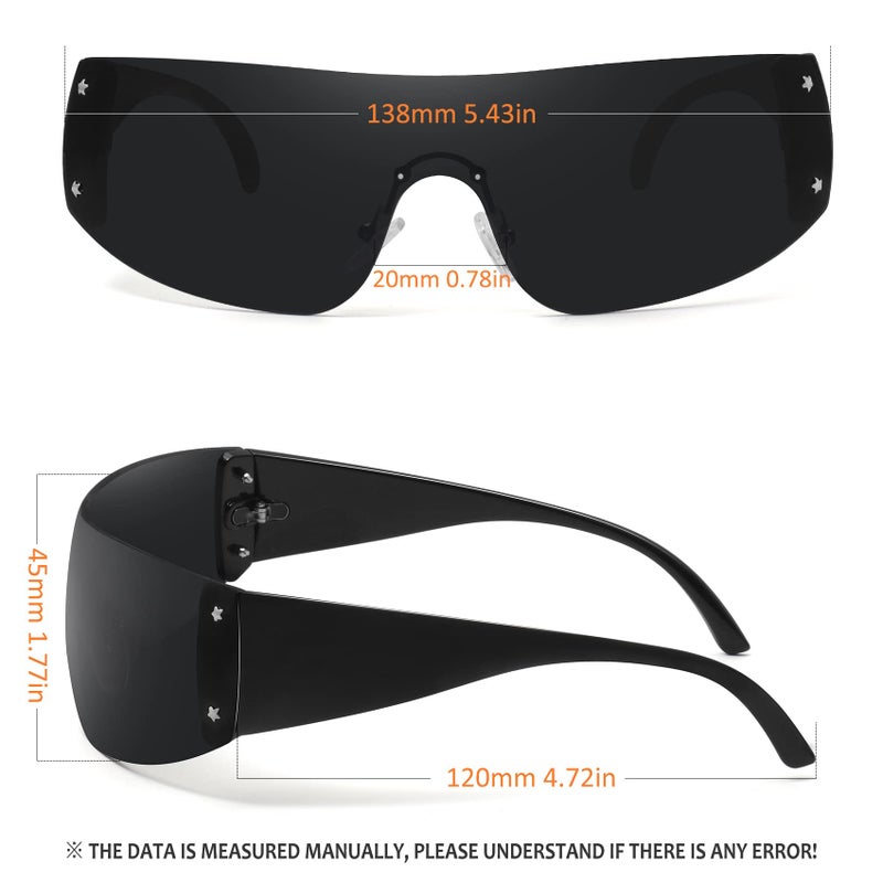 Fozono Trendy Rimless Star Y2K Sunglasses for Women Men Shield Oversized Wrap Around Frameless Sunglasses UV400 Protective Black-Gray - Image 4