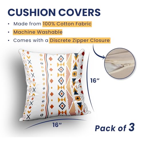 Urban Space Decorative Cotton 200 TC Cushion Cover Set of 3, 16 Inch X 16 Inch Cushion Covers for Sofa, Bedroom, Living Room (Marigold Yellow, Cushion Cover 40Cm X 40Cm, Set of 3) - Image 4