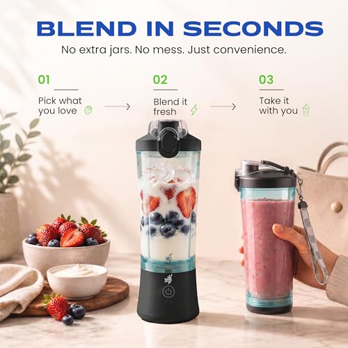TR6 Blendmate Ultra Travel & Gym Portable Blender with Sipper Lid | 600ml USB Rechargeable Smoothie Blender | 230W Motor | 4000mAh Battery | Mini Personal Blender for Protein Shakes & Juices (Black) - Image 4