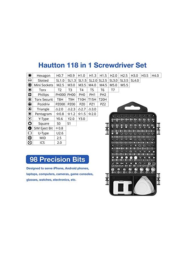 vesus Mini Precision Screwdriver Set, 118 in 1 Magnetic Screwdriver Bit Kit, Multi-Function Stainless Steel Professional Repair Tool Kit for Phone, Laptop, PC, Glasses, Electronics, and More -Black - Image 2