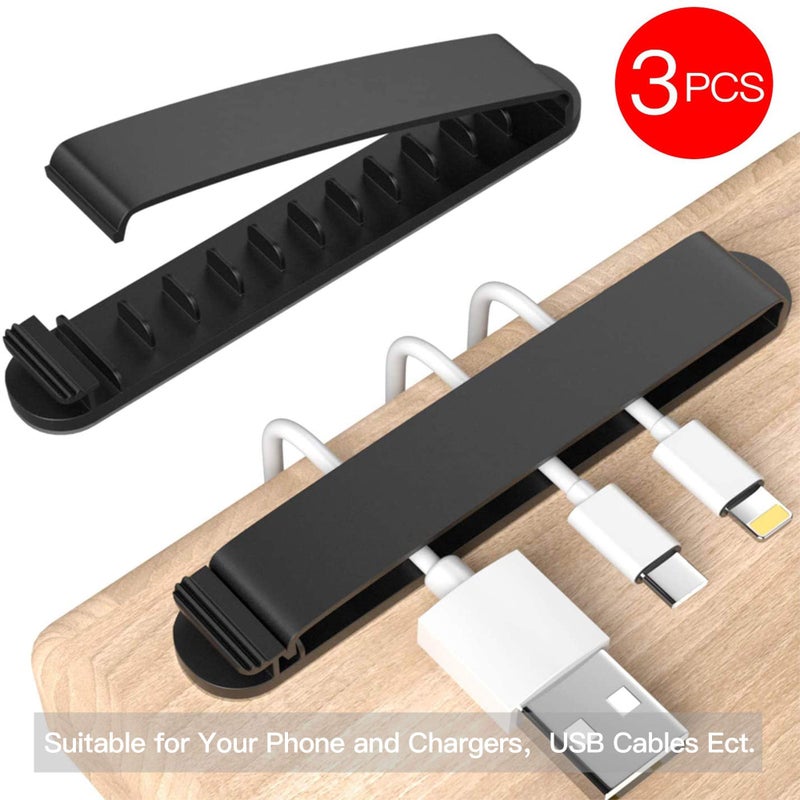 pzoz Cable Clips, 3 Pack Cord Organizer Charger Cable Management for Organizing Home Office Desk Phone Car Wire, Self Adhesive Cord Holders (Black) - Image 2