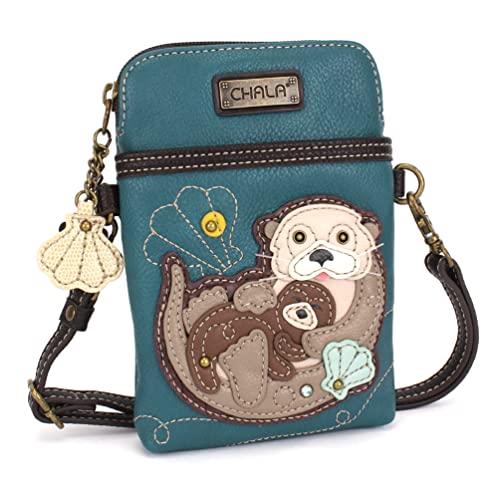 CHALA Ocean Collection Cell Phone Crossbody Purse-Women PU Leather/Canvas Multicolor Handbag with Adjustable Strap - Otters - turquoise - Image 1