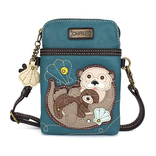 CHALA Ocean Collection Cell Phone Crossbody Purse-Women PU Leather/Canvas Multicolor Handbag with Adjustable Strap - Otters - turquoise - Image 2