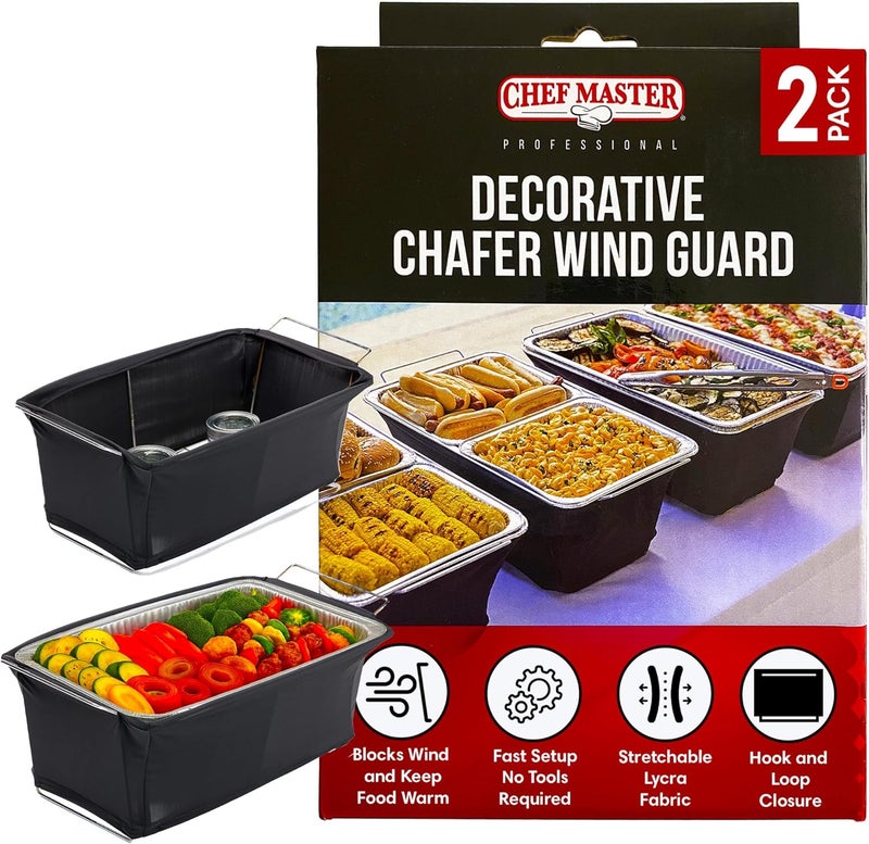 Chefmaster 2-Pack Chafer Wind Guard Cover for Chafing Dish - Flame Retardant Fabric Screen for Food Warmers - Chafing Dish Wind Guard - Breeze Protection & Heat Retention for Catering, Parties, Buffets - 90081 - Image 1