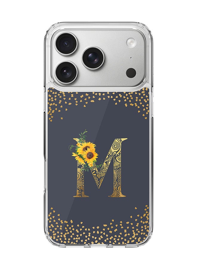 Stylizedd Classic Clear MagSafe Case for iPhone 17 Pro , Hybrid Soft Case Flexible Edges Anti Drop TPU PC Gel Thin Transparent Cover [ Designed for iPhone 17 Pro ] - Custom Monogram Initial Letter Floral Pattern Alphabet - M  (Grey )