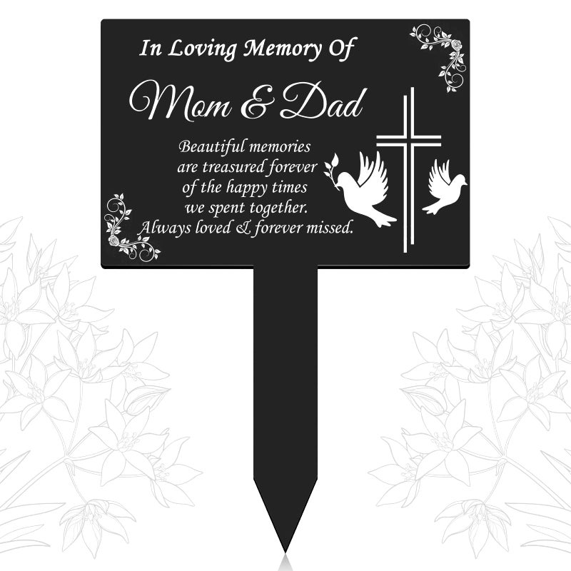 Cross Grave Markers Memorial Remembrance Plaque Stake Waterproof Acrylic Marker for Cemetery Religious Memorial Garden Stake Sympathy Dove Grave Decorations for Cemetery Outdoor Yard