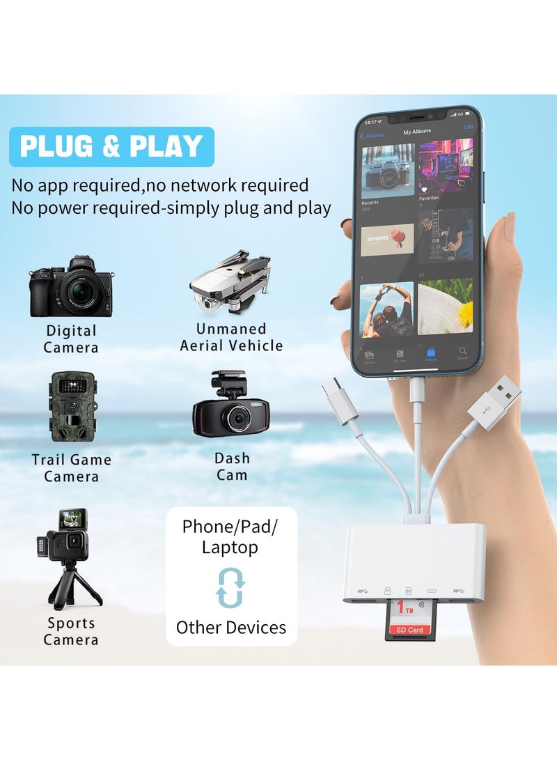 5-in-1 SD Card Reader - Universal Memory Card Reader for iPhone, Android, USB-C, with 3 Data Cable Ports and USB 3.0 Speed, Compatible with MacBook, Laptop, and PC  - Image 2
