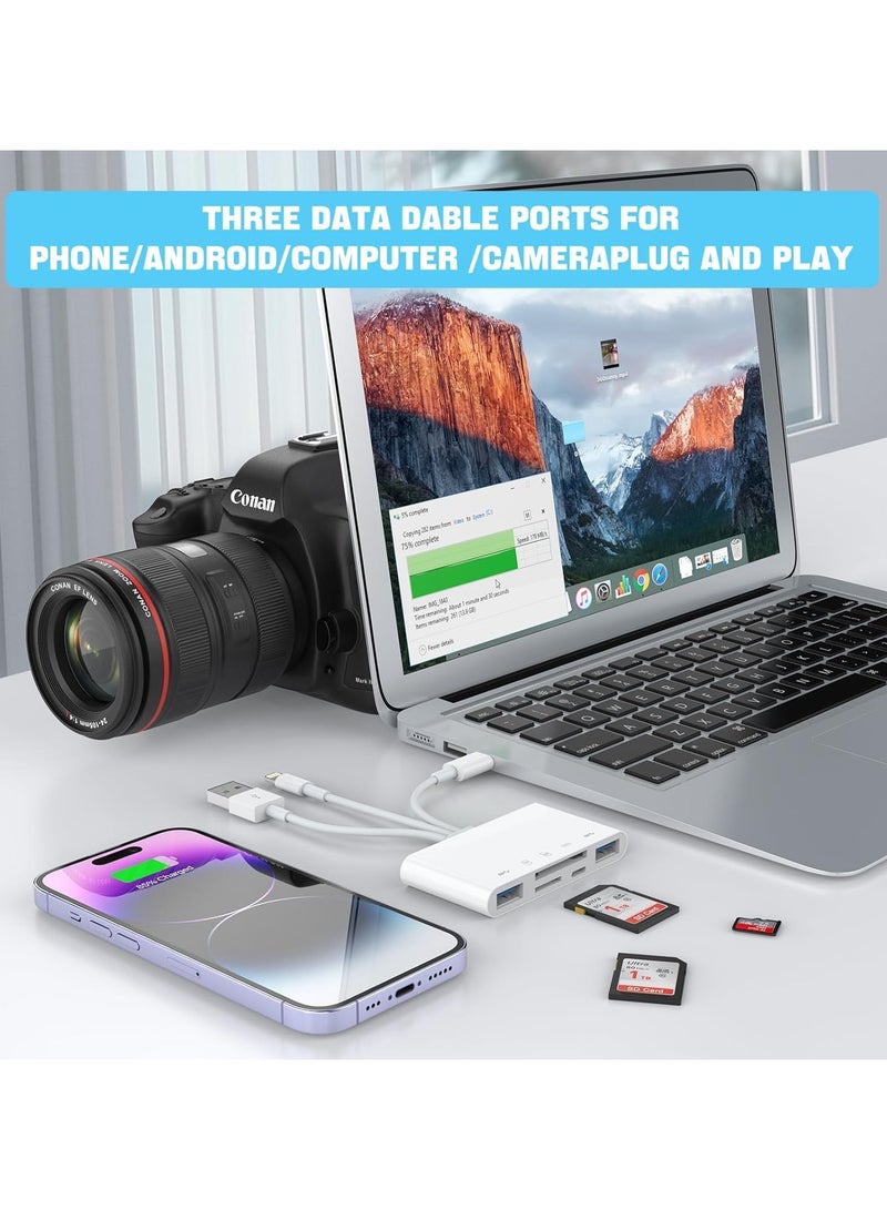 5-in-1 SD Card Reader - Universal Memory Card Reader for iPhone, Android, USB-C, with 3 Data Cable Ports and USB 3.0 Speed, Compatible with MacBook, Laptop, and PC  - Image 5