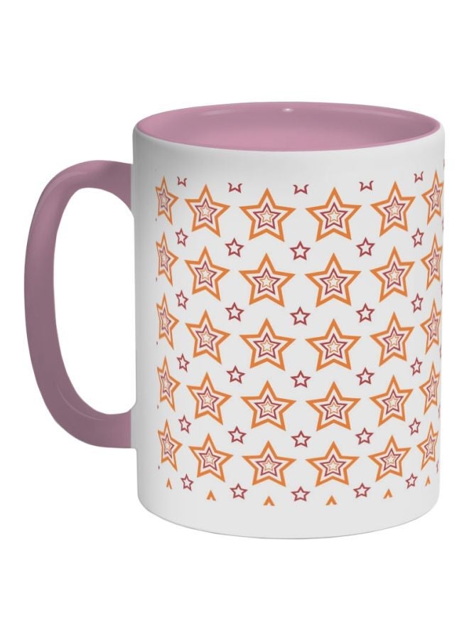 Motifs Of Small And Large Stars Printed Coffee Mug Pink/White/Orange 325ml