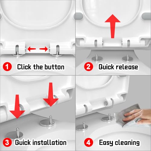 Mokukii Elongated(Oval) Toilet Seat, Quick-Attach Hardware Metal Hinges, Heavy Duty, Slow Soft and Quiet Close, Durable and Sturdy, Easy to clean, Fits Elongated(Oblong) Toilets, White(18.5″) - Image 5