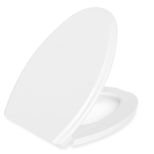 Mokukii Elongated(Oval) Toilet Seat, Quick-Attach Hardware Metal Hinges, Heavy Duty, Slow Soft and Quiet Close, Durable and Sturdy, Easy to clean, Fits Elongated(Oblong) Toilets, White(18.5″) - Image 1