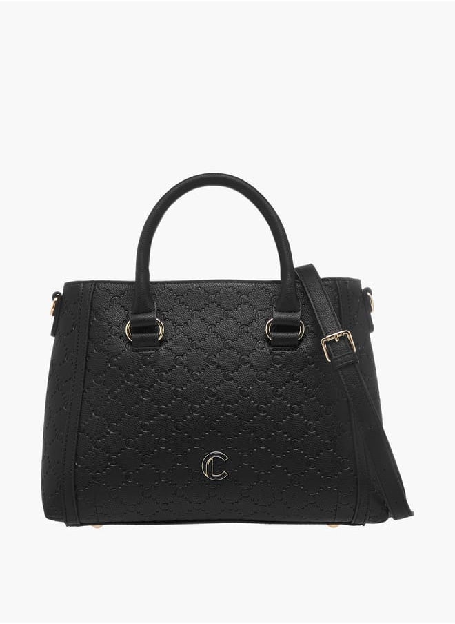 Le Confort Women Monogram Embossed Tote Bag with Detachable Strap and Zip Closure  - Image 1