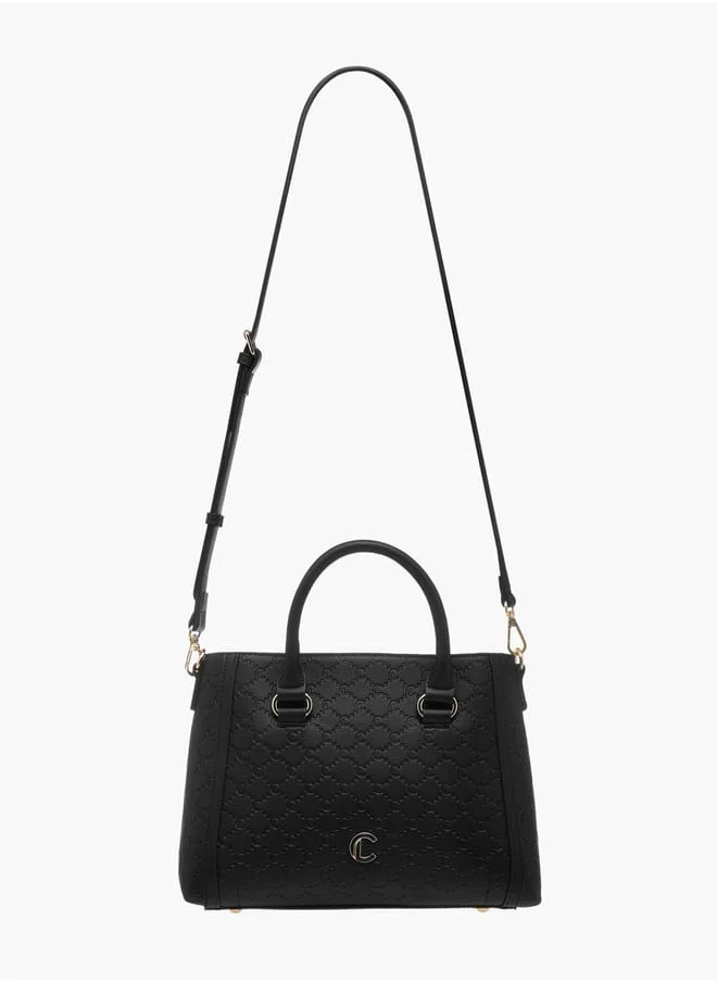 Le Confort Women Monogram Embossed Tote Bag with Detachable Strap and Zip Closure